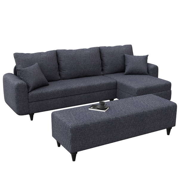 Gozos Palencia Sitzgruppe Ecksofa + Hocker | Bettfunktion Couch besteht aus Dicht gewebter Leinenstoff | Gästebettfunktion | L-Form Schlafcouch Sofa Beidseitg montierbar, 230 x 125 x 75 cm