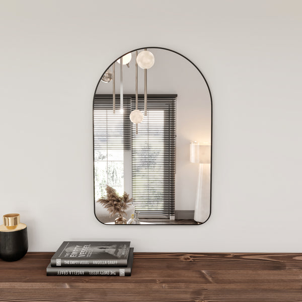 Gozos Modern Industrial Mirror with Metal Underside and Mounting Material - Bevelled Edge Mirror Ideal as a Decorative Object - Black