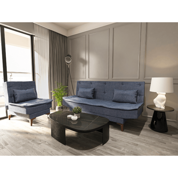 Gozos Salamanca Sitzgruppe Bettcouch | Bettfunktion Couch besteht aus Leinenstoff | Wohnzimmermöbel Dekorative und Comfortable Sofa mit Schlaffunktion und Holzbein | 85 x 190 x 90 cm | Navy Blau
