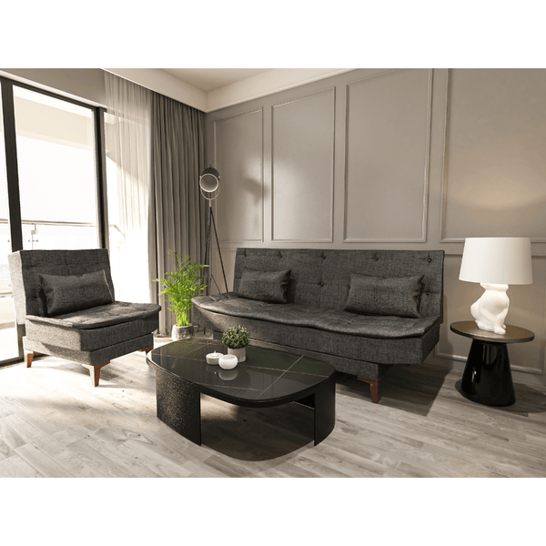 Gozos Salamanca Sitzgruppe Series Bettfunktion Ohrensessel | Hochwertig Sessel besteht aus Leinenstoff | Dekorative Wohnzimmermöbel | Relaxsessel mit Holzbein | 70 x 75 x 90 cm | Anthrazit